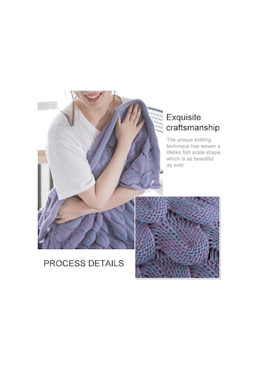 Sones Denizkızı Kuyruğu Örgü Battaniye Balık Kuyruğu Battaniye, Boyut: 195x90cm Gri