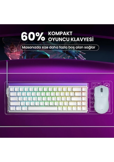 Aula Hero 68 He Manyetik Klavye Rapid Trigger Jade King Switch 8000hz Rgb Neon Tkl Hot Swap Oyuncu Klavyesi Beyaz
