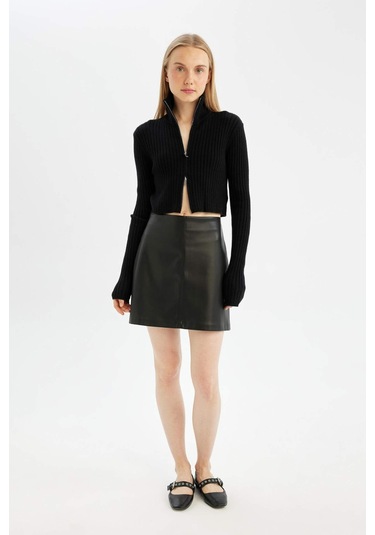 Defacto Coool Yarım Balıkçı Yaka Fermuarlı Triko Hırka B2558AX24AUBK56 Siyah