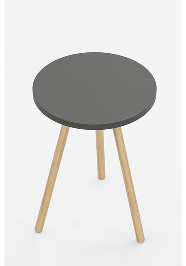 İntergo Yuvarlak Ahşap Ayaklı Tekli Zigon Yan Sehpa Antrasit Gri