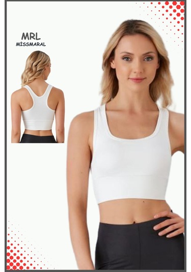 Kadın Beyaz Sporcu Sütyeni Pedli Likralı Destekleyici Su Sporları Koşu Fitness Dans Sports Bra Beyaz