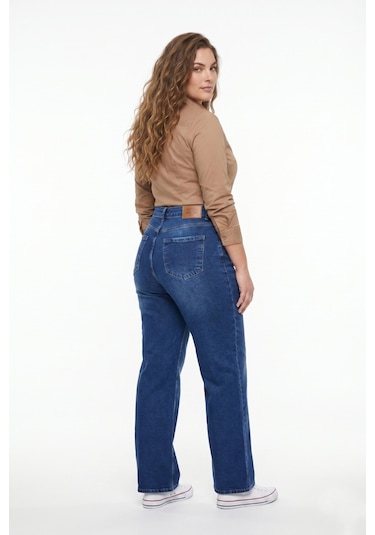 Dekploy Kadın Yüksek Bel Wide Leg Denim Bol Pantolon Bgl-st05449 K.mavi
