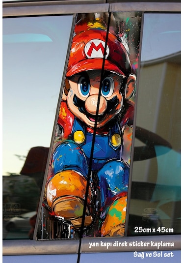 Süper Mario Sticker Yan Kapı Direk Kaplama 2li Sol Sağ Takım Yapıştırma