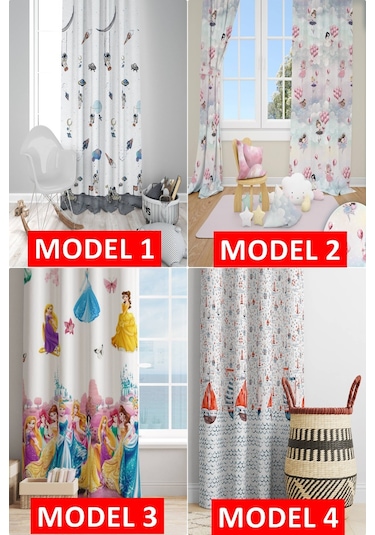 Uzay Gemisi - Gemici Gemi - Balonlu - Elisa Prenses Desenli Renkli Çocuk Odası Fon Perde Çok Renkli