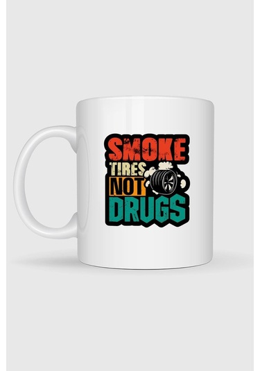 Drift Lastik Yakma Araba Baskılı Kupa Bardak Beyaz