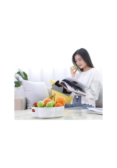 Ams Net 360 Derece Dönebilen Mekanizmalı Yuvarlak Tepsi Formlu Sunum Ve Servis Organizer Tablası Açık Pembe