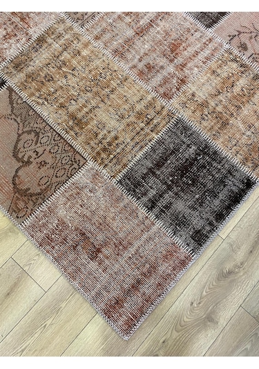 Çam Halı Pw928 Kahve El Dokuma Patchwork Yün Halı - 160x230