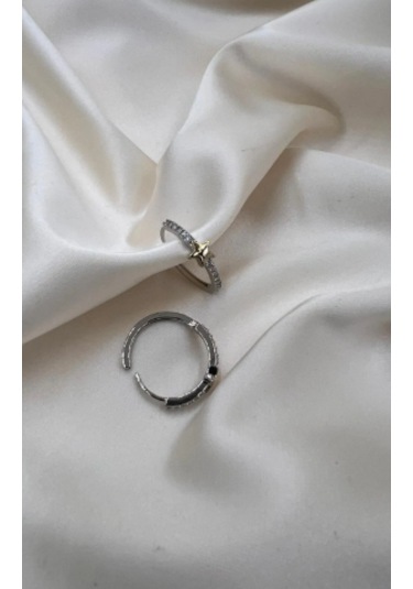 Bb Çelik Yıldız Detay Taşlı Halka Küpe Altın - Beyaz