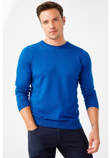 Desen Triko Erkek Basic Sıfır Yaka İnce Triko Kazak 02421603 Saks