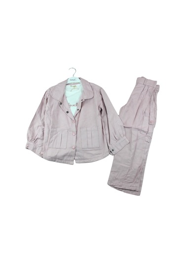 4370- Pampal 6-9 Yaş Kız Keten Takım - Gül Kurusu Gül Kurusu