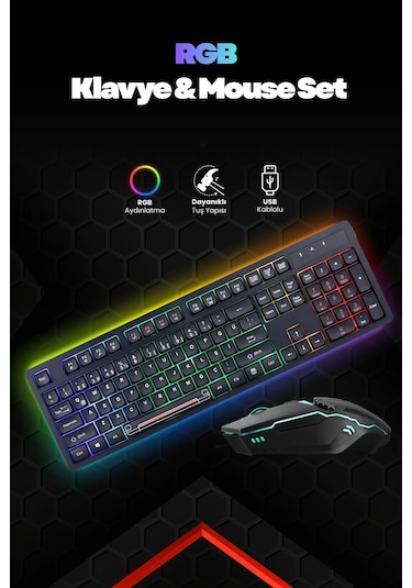 C-66 Rgb Led Işıklı Kablolu Chocolate Klavye + Mouse Set Diğer