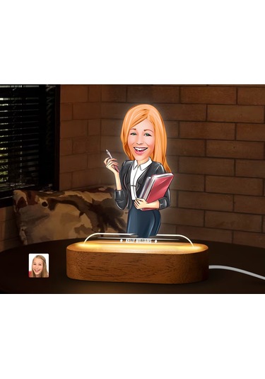 Bk Gift Kişiye Özel Kadın Karikatürlü Dekoratif 3d Biblo Led Işıklı Gece Lambası-14, Sevgiliye Hediye, Arkadaşa Hediye, Doğum Günü Hediyesi Kobitmeyen
