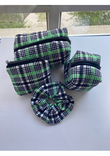 4'lü Set 3'lü Büyük Orta Küçük Makyaj Çantası Toka Hediyeli