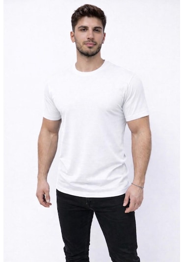 Axxel Erkek Beyaz Kısa Kollu Bisiklet Yaka T-shirt-d677 Beyaz