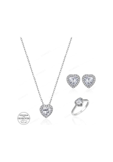 Swarovski Kalp Gümüş Takı Seti