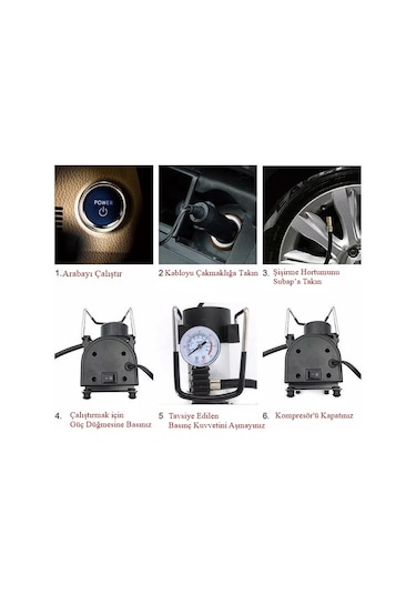 Reidan Lastik Pompası Araç Oto Kompresörü Lastik Şişirme Metal