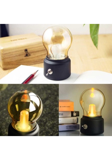 Cbtx Retro Ampul Şekli Başucu Masaüstü Led Lamba Şarj Edilebilir Abs + Cam Gece Lambası - Altın