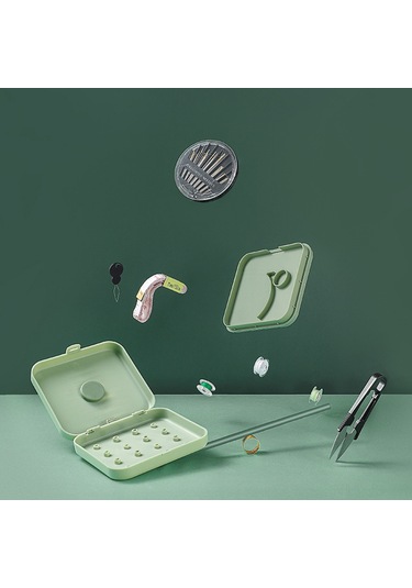 Jeemson Ev İçin Yeşil Çift Katlı Manyetik İğne Dokuma Seti - Ev Gereçleri Organizer Kutusu Yeşil