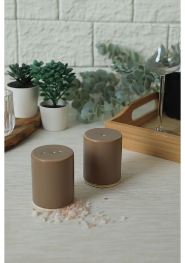 Keramika Mat Toprak Taupe Stackable Tuzluk / Biberlik 6 Cm Kahverengi