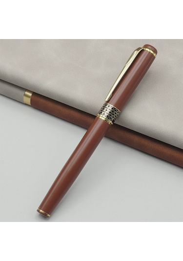 Büro Ev Ofis Hediyesi İçin Golden İşli Kahverengi Metal Roller Kalem