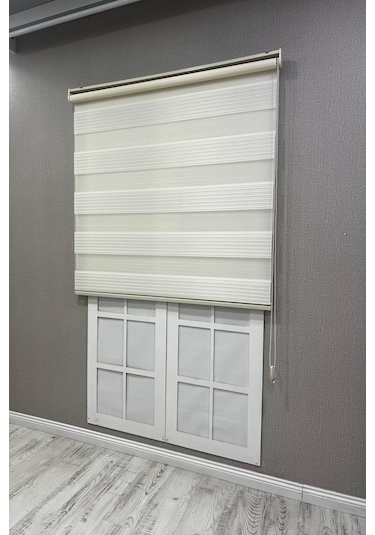 Zebra Stor Perde Geniş Plise Güneşlik Perde Krem Krem