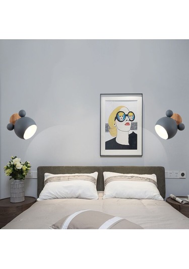 Youtek Mickey Figürlü Ahşap Duvar Lambası - 7w Led Işık, Yumuşak Orta Işık, Çocuk Odası, Yatak Odası, Modern Tasarım, Sarı Renk