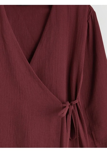 Lc Waikiki Bordo Kruvaze Yaka Kadın Müslin Kimono