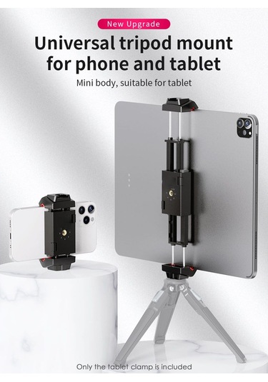 Mufunye Abs Malzeme Cep Telefonu Ve Tablet Tutucu, Üstte Soğuk Ayakkabı Bağlantısı, Şarj Esnekliği, 1/4 İnç Vida Delikli, Siyah