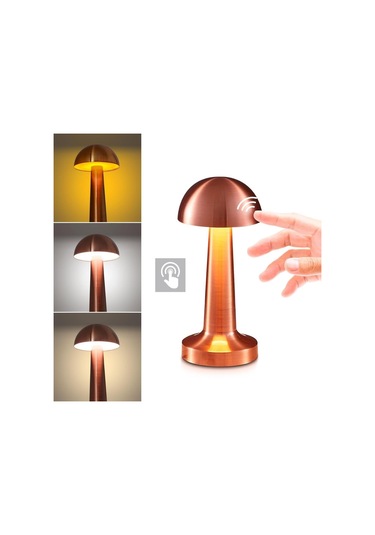 Buffer Mantar Model Bronz Renk Şarjlı Dokunmatik 3 Renkli Led Masa Lambası Bronz