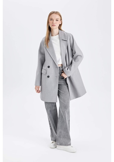 DeFacto Rüzgar Geçirmez Uzun Kaşe Kaban Oversize Geniş Kalıp Kruvaze Yaka Düğmeli A0922AX24WNGR2 Gri DeFacto Rüzgar Geçirmez Uzun Kaşe Kaban Oversize Geniş Kalıp Kruvaze Yaka Düğmeli A0922AX24WNGR2 Gri