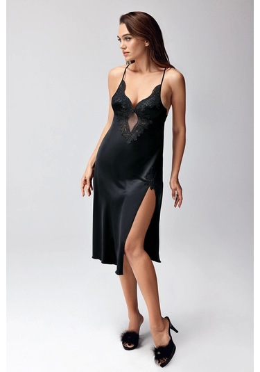 Freshness 9950-gs Saten Ortişli Gecelik Sabahlık Takım - Siyah - L Siyah