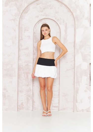 Kadın Beyaz Mini Balon Etek Dm2038 Beyaz