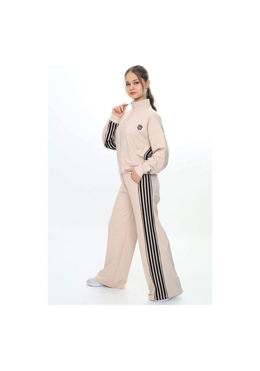 Kız Çocuk %100 Pamuk Oversize Alt&üst Uzun Kol Eşofman Takımı-183-eşt-0023 Bej