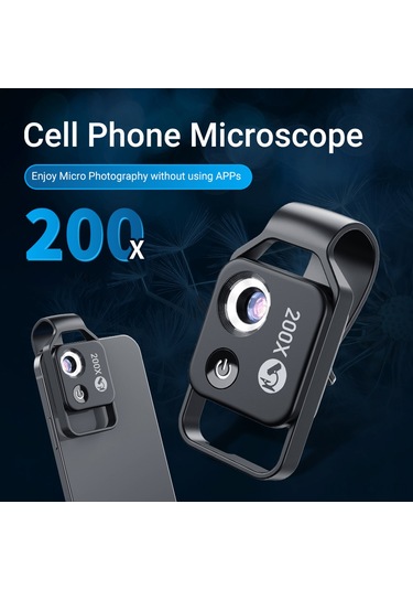 Youmex 200x Büyütme Mobil Mikroskop - 6 Led Işık & 2 Seviye Parlaklık Ayarlı - Usb Şarjlı Batarya - Çocuklar İçin Fen Denemeleri - Android/ios Uyumlu - Siyah