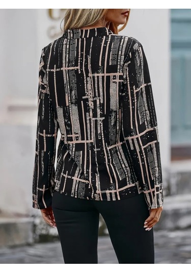 The İstanbul Kadın Uzun Kollu V Yakalı Desenli Dalgıç Bluz Siyah