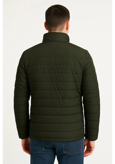 Erkek Bomber Mont Ceket Su İtici Kumaş, Kapitone Astarlı, Fermuarlı, Kışlık - Haki Haki