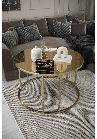 Çift Bacak Orta Sehpa Gold Ayak Bronz Ayna