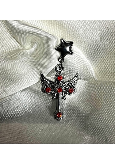 Dükkan Design Taşlı Anka Kuşu Küpe Antrasit