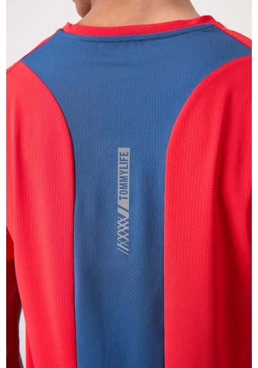 Tommy Life Kırmızı Polyester Dokulu İnce Esnek Standart Fit Erkek Performans T-shirt - 88387 001