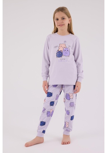 Rolypoly Kız Çocuk Uzun Kol Pijama Takım Lila-1758 Lila