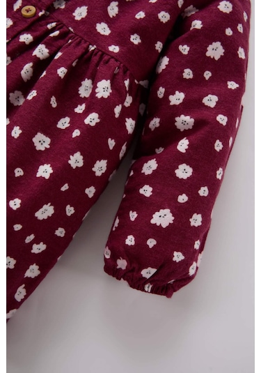 DeFacto Kız Bebek Çiçekli Uzun Kollu Pazen Elbise D7428A524WNBR204 Bordo
