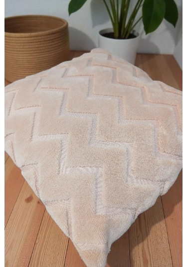 İskandinav Stil Peluş Yumuşak Dokulu Dekoratif Kırlent Kılıfı 2 Li Set 43x43 Cm Vizon Zigzag