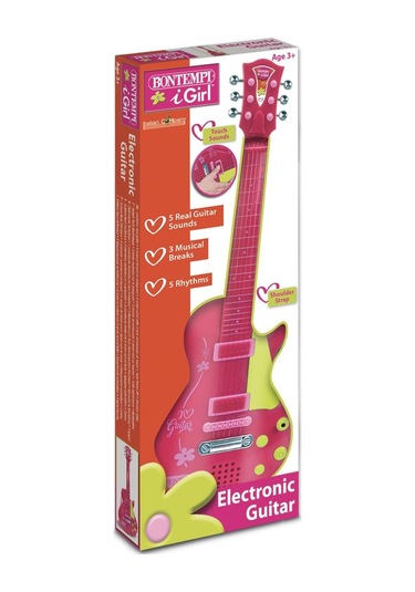 Bontempi Elektronik Pembe Gitar 56cm. Tuşu Telli Ve Askılı