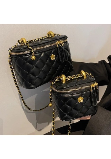 Kadın Kapitone Zincir Omuz Çantası Moda Kutu Şekli Retro Tarzı Crossbody Çanta Green Size Large Yeşil