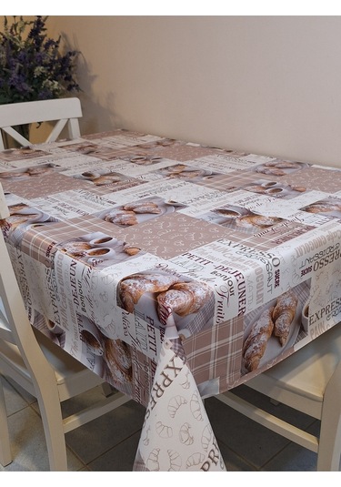 Elyaflı Pvc Muşamba - Desenli Silinebilir Masa Örtüsü Kahve Kahverengi