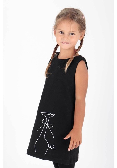 Ahenk Kids Kız Zürafa Baskılı Elbise Ak520567 Siyah