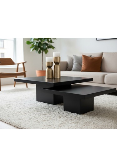 Most Marmoris Mermer Görünümlü %100 Mdf Orta Sehpa Set Siyah