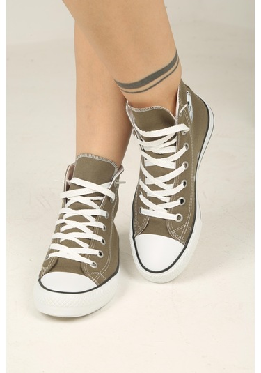 Bağcıklı Unisex Uzun Keten Ayakkabı-haki-111 Haki