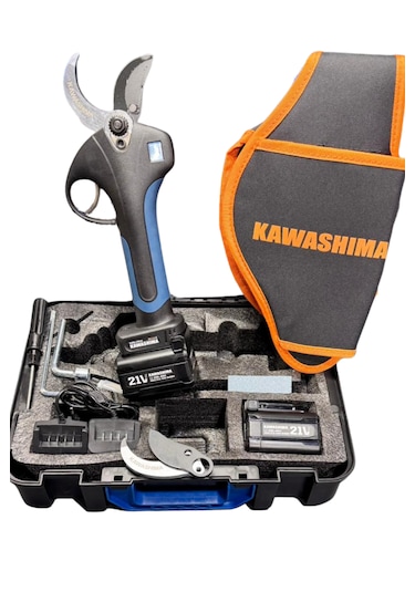 Kawashıma 45mm Akülü Budama Makası 21 Volt 4 Ah Çift Bataryalı Bel Taşımalı