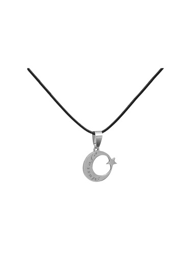 Ayyıldız Tasarım Kişiye Özel İsim Yazılı Siyah İp Zincirli Çelik Erkek Kolye Siyah